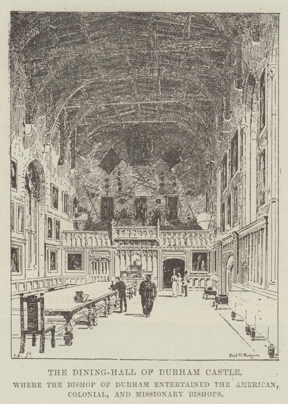 El comedor del Castillo de Durham, donde el Obispo de Durham recibió a los obispos americanos, coloniales y misioneros de Frederick Morgan