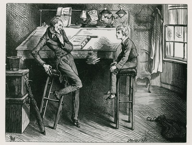 Uriah Heep y David Copperfield en la oficina del Sr. Wickfield de Frederick (after) Barnard