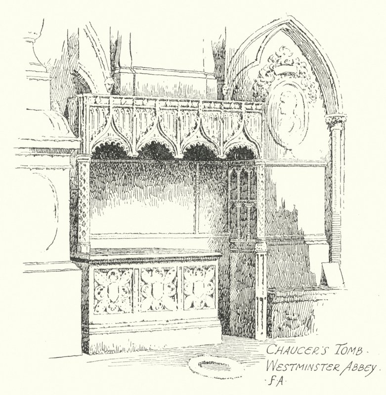 Tumba de Chaucer, Abadía de Westminster (litografía) de Frederick Adcock