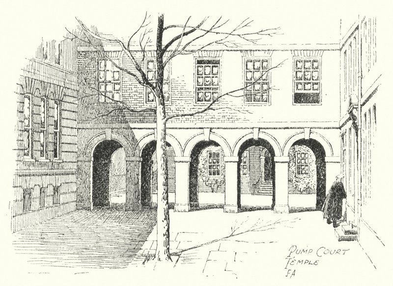 Pump Court, Temple (litografía) de Frederick Adcock