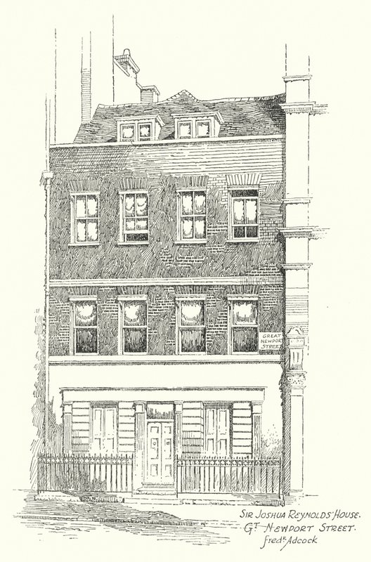 Casa de Sir Joshua Reynolds, Great Newport Street (litografía) de Frederick Adcock
