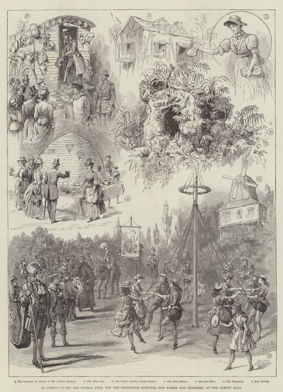 Feria al Fresco y Fiesta Floral, para el Hospital Grosvenor para Mujeres y Niños, en el Albert Hall de Frederick George Kitton