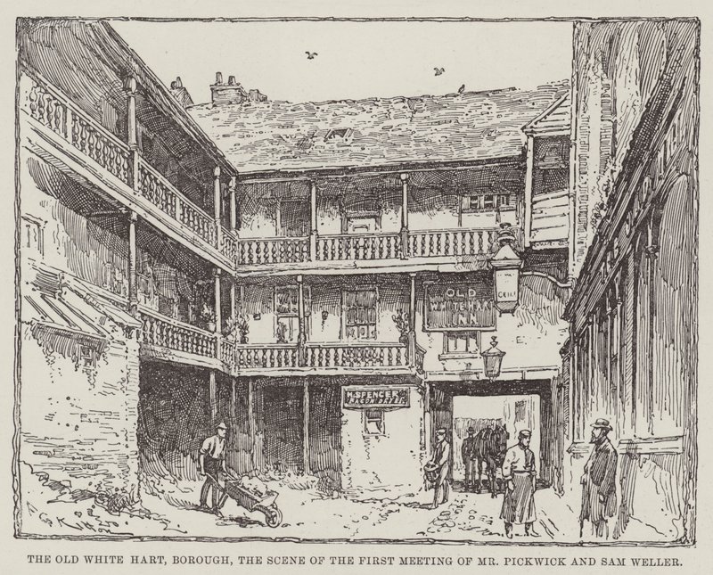El viejo White Hart, Borough, la escena de la primera reunión de Mr. Pickwick y Sam Weller de Frederick George Kitton