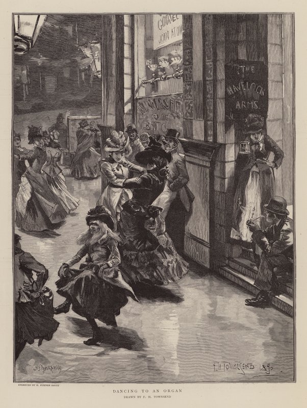 Bailando al son de un órgano (grabado) de Frederick Henry Townsend