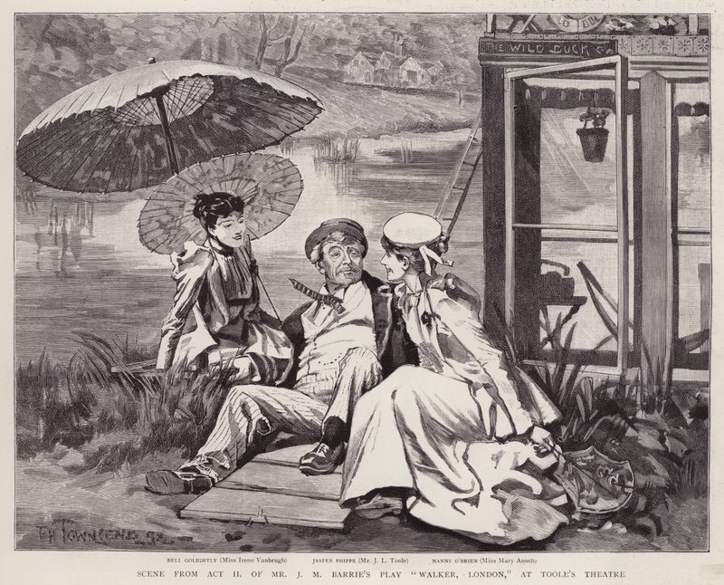 Actores ingleses Irene Vanbrugh, John Lawrence Toole y Mary Ansell en una producción de la obra de J M Barrie Walker, Londres, en el Teatro de Toole, Londres de Frederick Henry Townsend