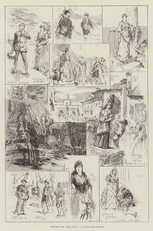 Bocetos de La Armada en el Teatro Drury-Lane de Frederick Henry Townsend