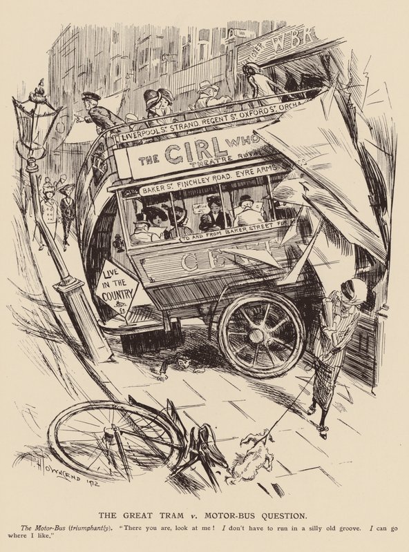La gran cuestión del tranvía contra el autobús (litografía) de Frederick Henry Townsend