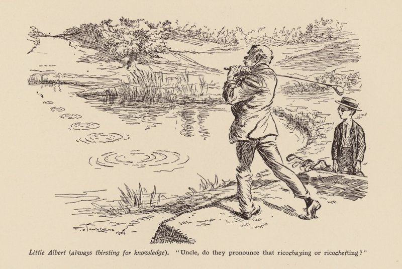 "Tío, ¿lo pronuncian Ricoshaying o Ricochetting" (litografía) de Frederick Henry Townsend