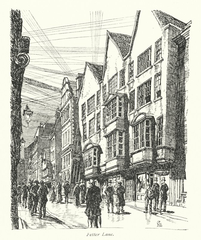 Londres: Fetter Lane (litografía en color) de Frederick Landseer Maur Griggs