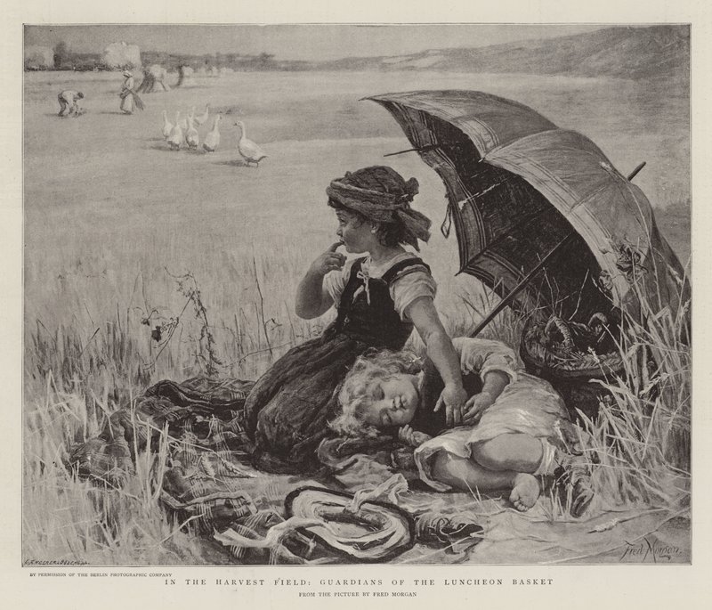 En el campo de cosecha, guardianes de la cesta del almuerzo de Frederick Morgan