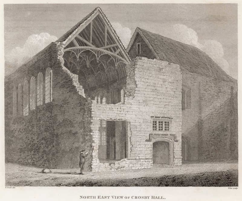 Vista noreste de Crosby Hall de Frederick Nash
