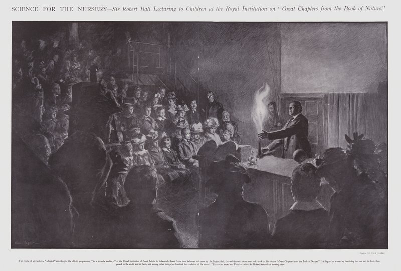 Sir Robert Ball dando una conferencia a niños en la Royal Institution de Frederick Pegram