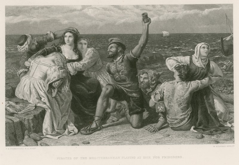 Piratas del Mediterráneo jugando a los dados por prisioneros de Frederick Richard Pickersgill