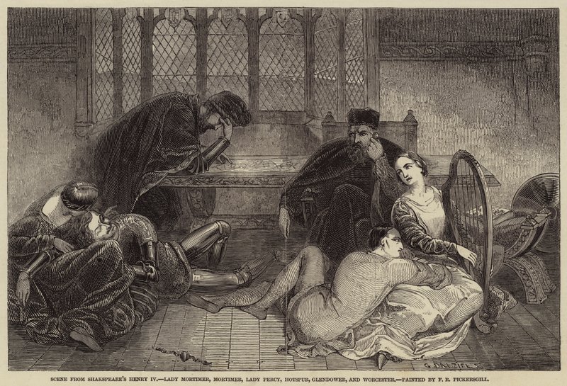 Escena de Enrique IV de Shakespeare, Lady Mortimer, Mortimer, Lady Percy, Hotspur, Glendower y Worcester de Frederick Richard Pickersgill