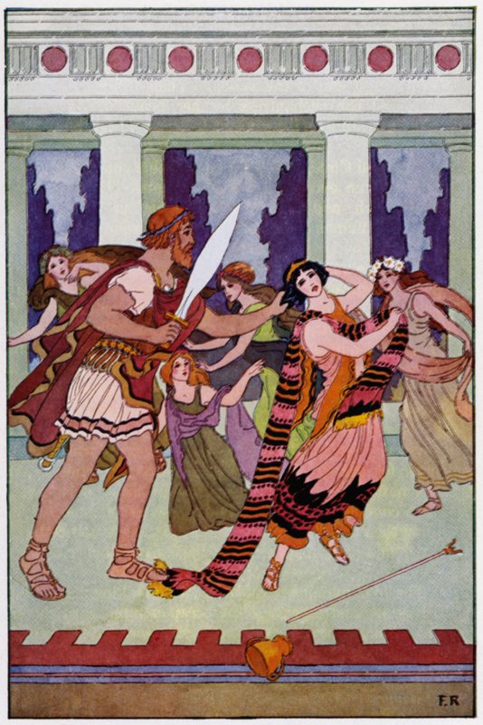 Ulises agarró a la hechicera por sus hermosos rizos de Frederick Richardson