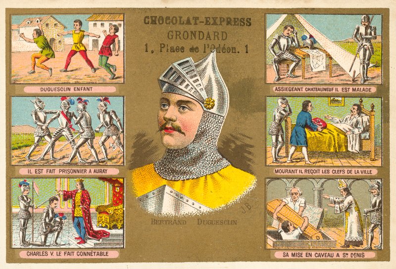 Bertrand du Guesclin, comandante militar francés, y escenas de su vida de French School