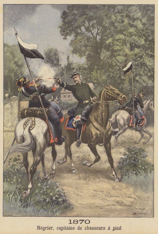 El capitán Negrier de la infantería ligera escapando del cautiverio prusiano en la Guerra Franco-Prusiana de French School
