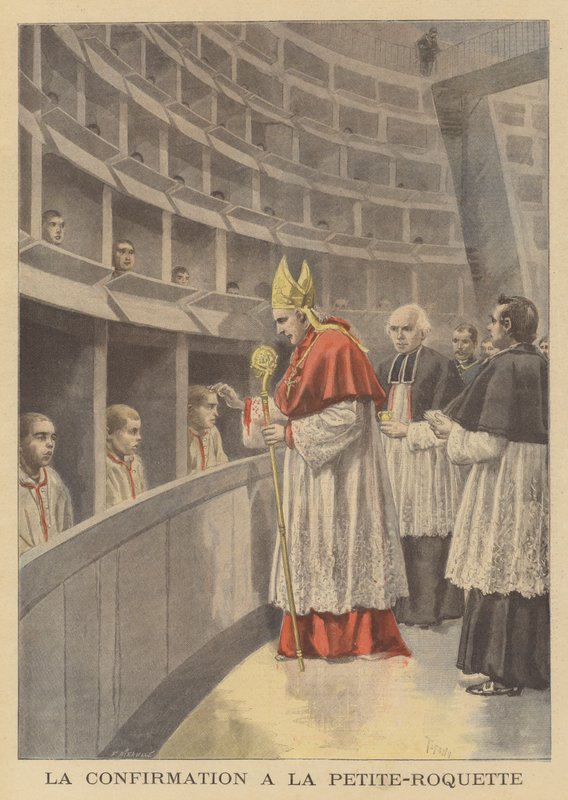 Confirmación de niños en la prisión La Petite Roquette por el cardenal Richard, arzobispo de París de French School