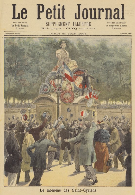 Procesión de carnaval de fin de año de los estudiantes del colegio militar de Saint-Cyr de French School