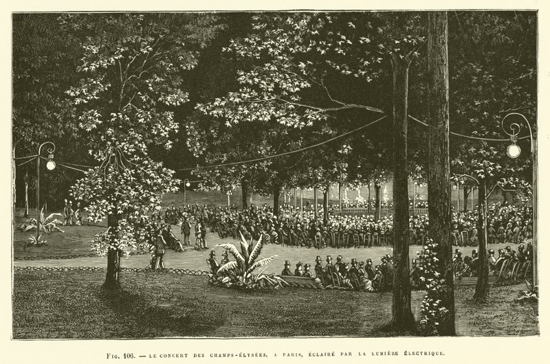 El concierto de los Campos Elíseos, en París, iluminado por la luz eléctrica de French School