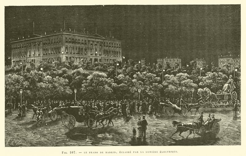 El Prado de Madrid, iluminado por la luz eléctrica de French School