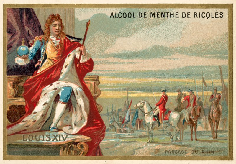 Luis XIV de Francia y el ejército francés cruzando el Rin, 1672 de French School