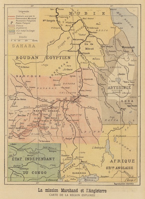 Mapa de la región de África explorada por la Expedición Marchand de French School