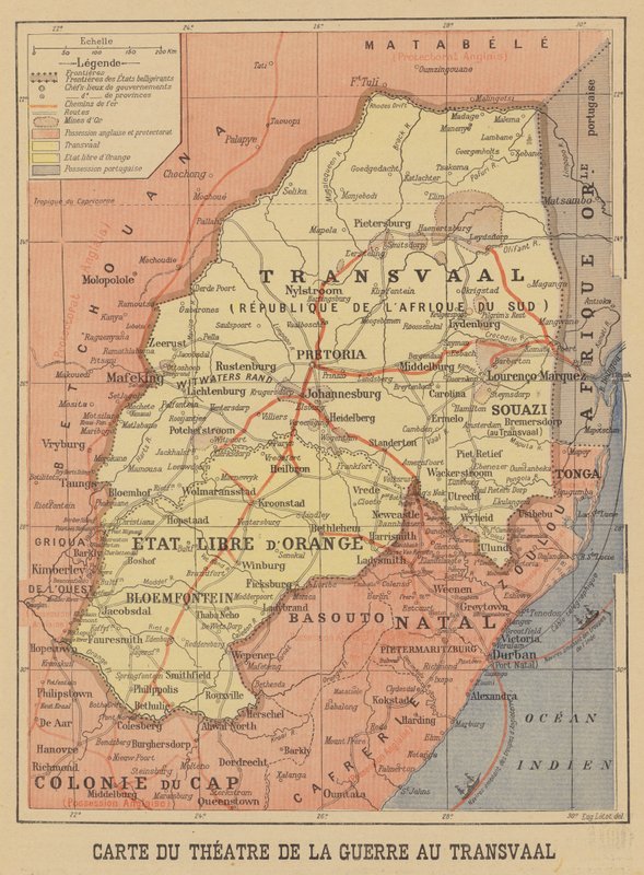 Mapa del teatro de la Guerra de los Bóers de French School