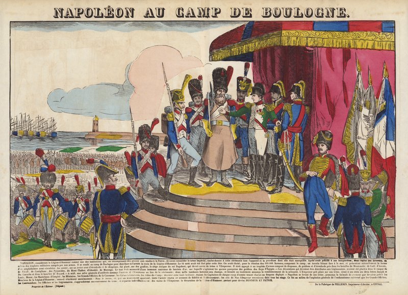 Napoleón en el campamento de Boulogne de French School