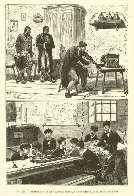 Philippe Reis y su teléfono musical, en la Institución Garnier, de Friedrichsdorf de French School