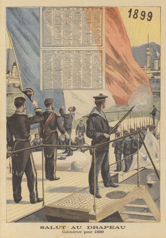Saludo a la bandera. Calendario de 1899 de French School