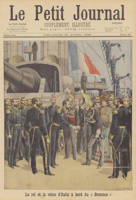El Rey y la Reina de Italia a bordo del acorazado francés Brennus de French School
