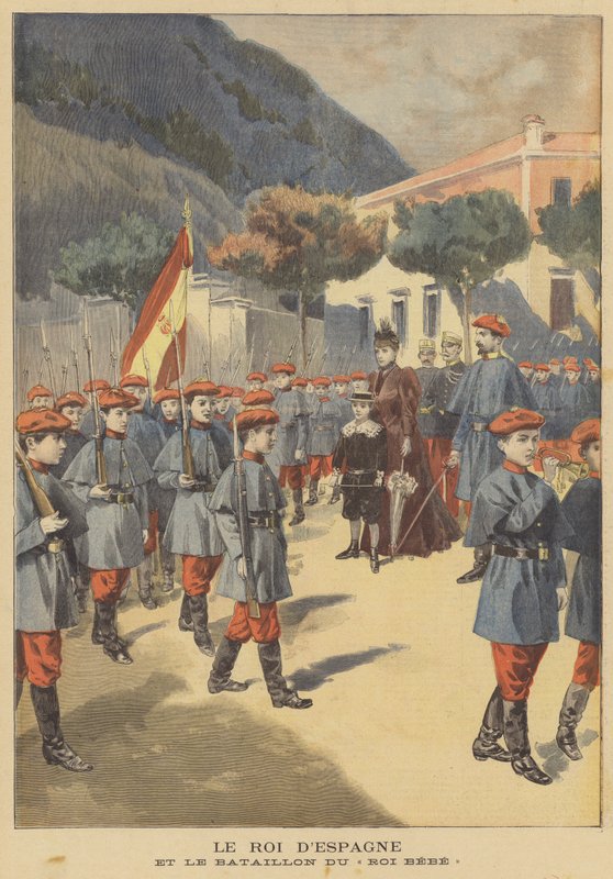 El rey de España y su batallón de guardias infantiles de French School