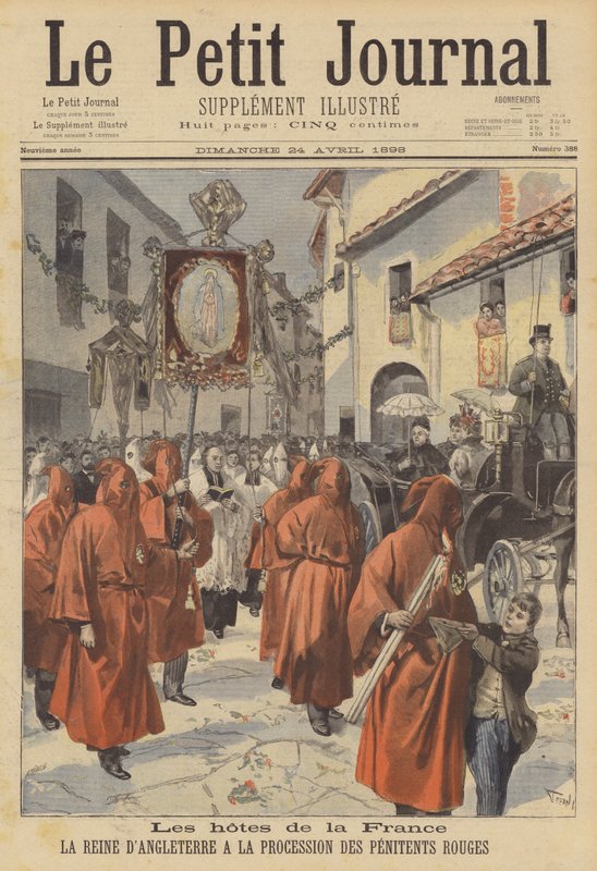 Los invitados de Francia: la Reina Victoria viendo la procesión de los Penitentes Rojos de French School