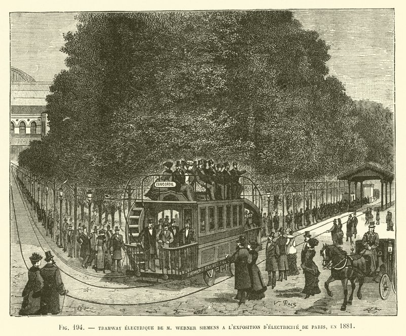 Tranvía Eléctrico de M. Werner Siemens en la Exposición de Electricidad de París, en 1881 de French School