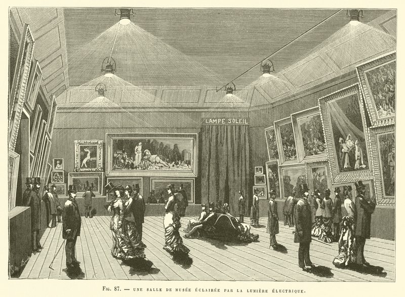 Una sala de museo iluminada por la luz eléctrica de French School