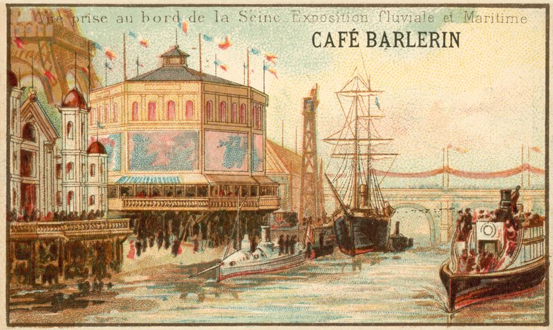 Vista desde las orillas del Sena de la Exposición Fluvial y Marítima, París, 1875 de French School