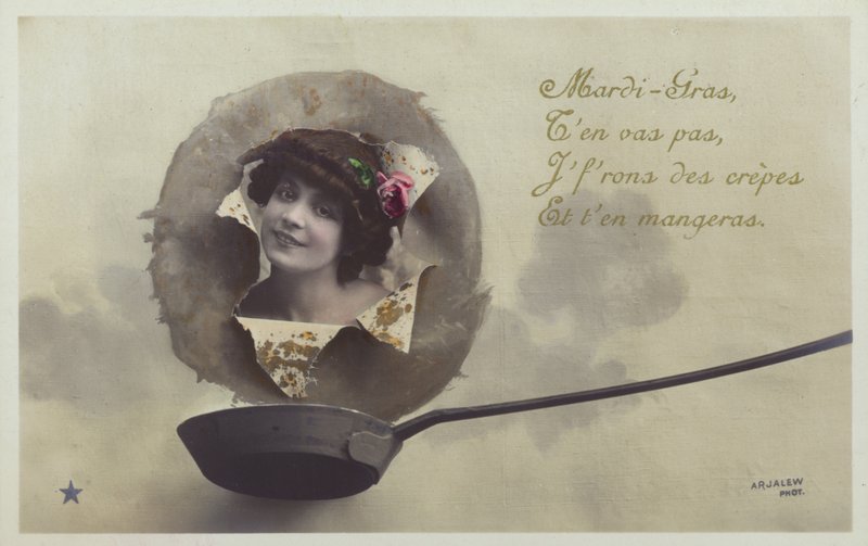 Cabeza de una mujer emergiendo sobre una sartén de panqueques de French Photographer