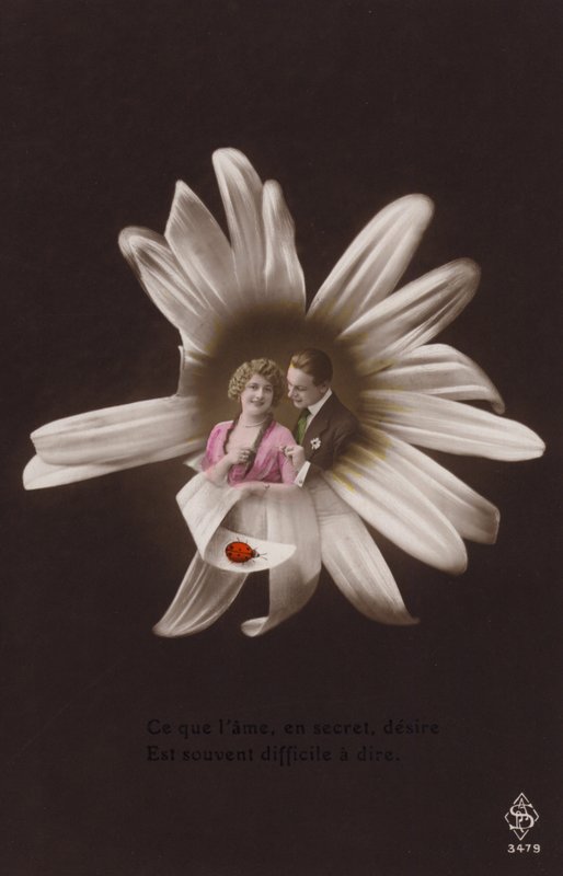 Una pareja joven en el centro de una flor con una mariquita de French Photographer