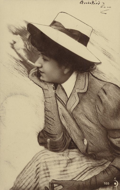 Una joven con sombrero fumando de French Photographer