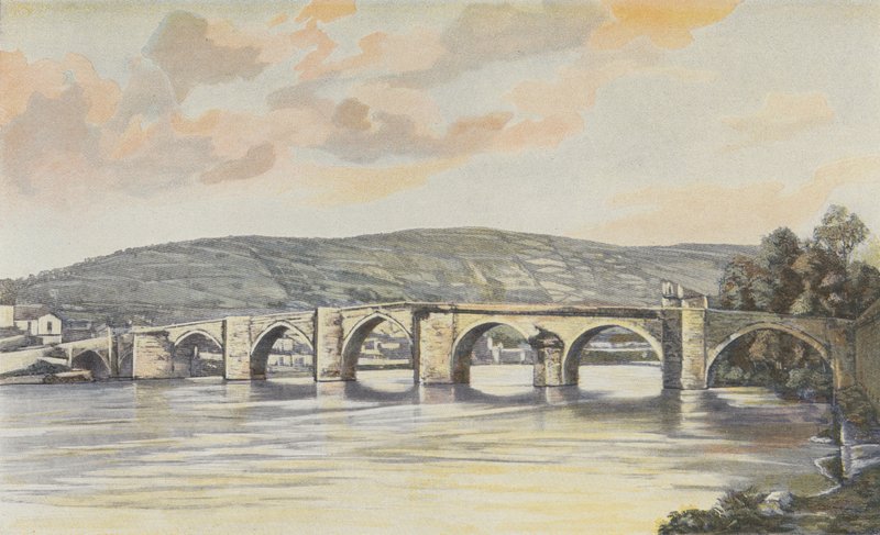 Cahors, Conjunto del Puente Nuevo (Siglo XIV), Vista tomada río arriba en la orilla derecha de French Photographer