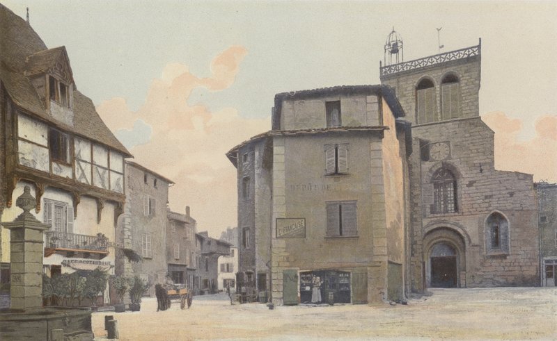 Courpière, Iglesia, fachada Oeste, y Plaza de French Photographer