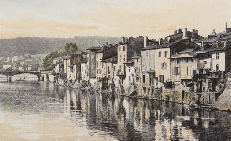 Épinal, Viejas casas del muelle Rualmenil, al borde del Mosela de French Photographer