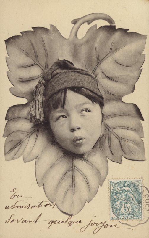 El rostro de un niño en el centro de una hoja de French Photographer