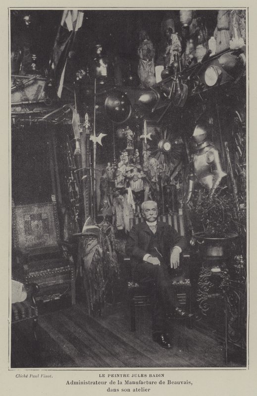 Pintor francés Jules Badin, gerente de la Manufactura de Tapices de Beauvais, en su taller de French Photographer