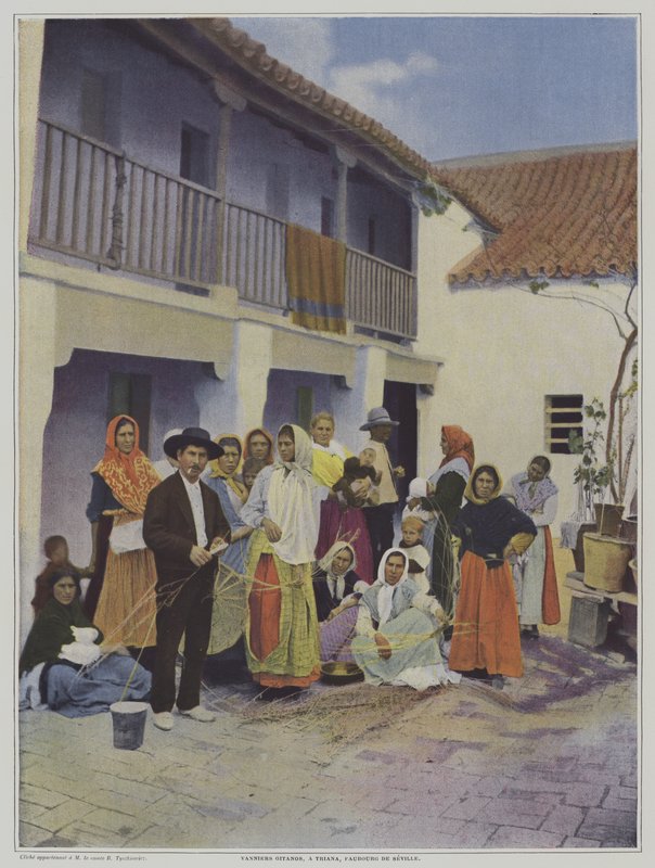 Tejedores gitanos en Triana, un suburbio de Sevilla (litografía en color) de French Photographer