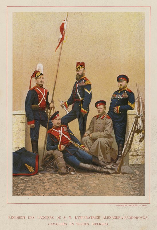 El Ejército Ruso: Regimiento de Lanceros de S.M. la Emperatriz Alexandra-Feodorovna, Caballeros en Diversos Uniformes de French Photographer