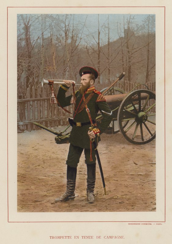 El ejército ruso: Trompeta en uniforme de campaña de French Photographer