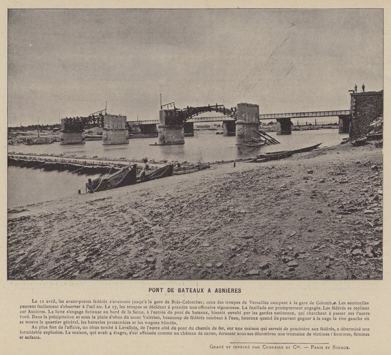 La Comuna de París, Puente de barcos en Asnieres de French Photographer