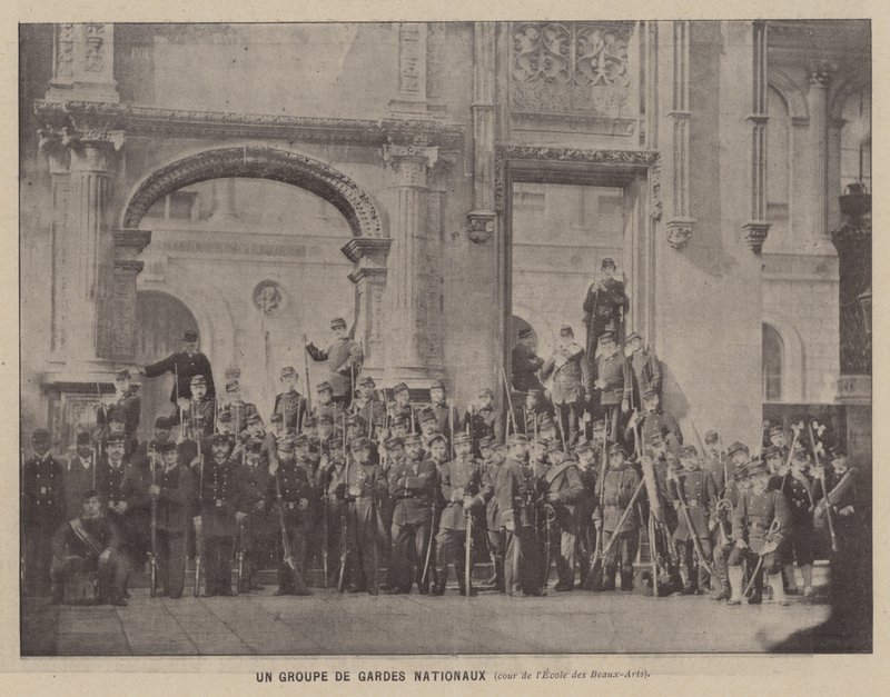 La Comuna de París, Un Grupo de Guardias Nacionales, patio de la Escuela de Bellas Artes de French Photographer